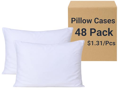 White 48 Pack Standard Pillow Cases with Envelope Closure - Microfiber Bedding