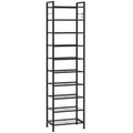 Usikey 10-Tier Narrow Metal Shoe Rack - 17.9 x 11 x 69.2 Inches Black, Space-Saving Vertical Shoe Organizer with Hooks