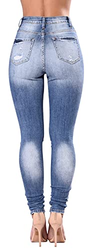 Women's High Waisted Ripped Skinny Jeans - Light Blue Stretch Denim Pants