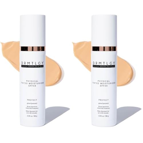 DRMTLGY Physical Tinted Moisturizer with SPF 44. Universal Tint. All-In-One Mineral Tinted Sunscreen and Foundation with Broad Spectrum Protection Against UVA and UVB Rays, 2.05 oz (Pack of 2)