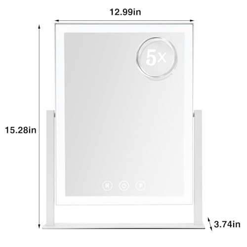 ViKert 15.2x13 Inch Lighted Makeup Vanity Mirror with 78 LED Lights, 5X Magnification, 3 Color Modes, Touch Control