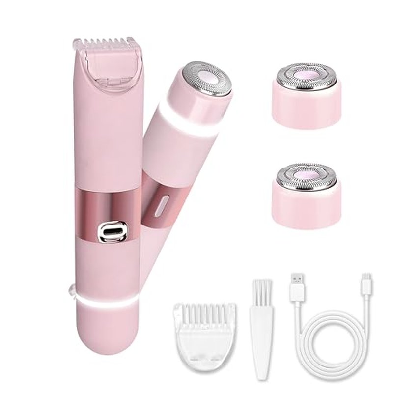 Electric Bikini Trimmer for Women, Electric Razors for Women Glow Aura Womens Shaver, Quiet Dual Head Waterproof Cordless Rechargeable Painless Trimmer for Underarms, Legs, Body (Pink)