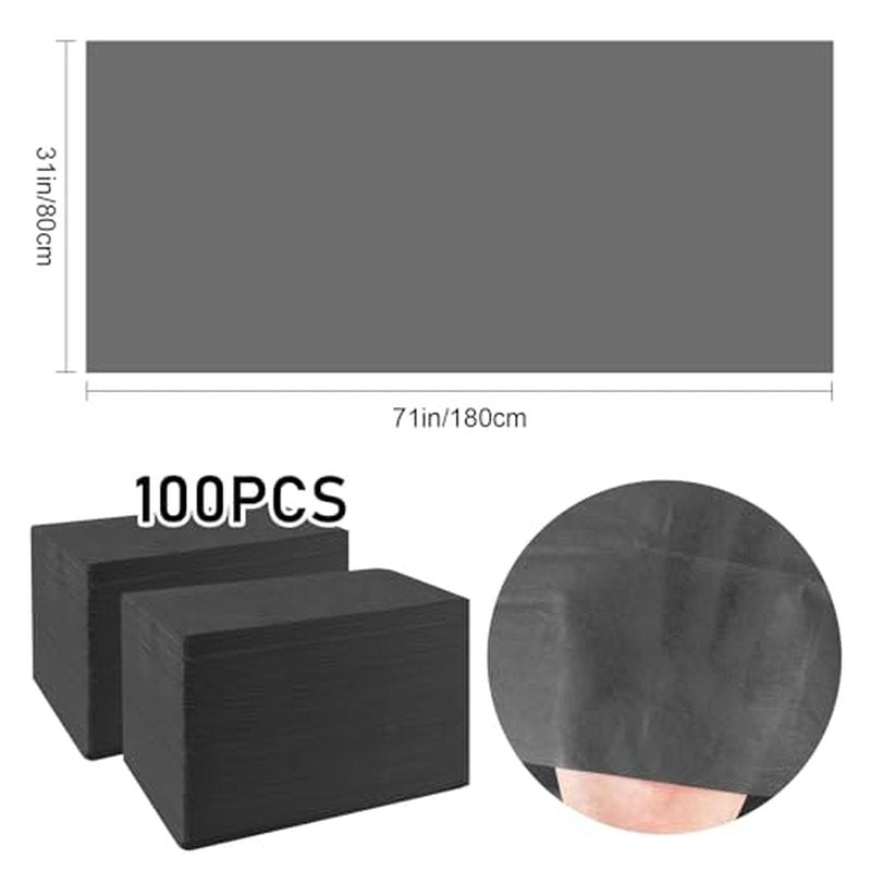100 Pcs Disposable Massage Table Sheets 31" x 71" Non-Woven Fabric Bed Sheets Cover for Spa, Massage, Beauty Salon, Tattoos, Hotels (Black)