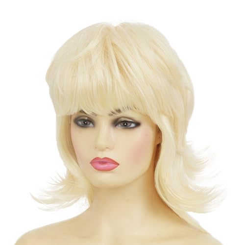 Blonde Curly Layered Shoulder Length Wig with Bangs for Women - Synthetic Cosplay & Daily Use (Variation: Blonde)
