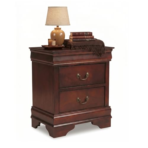 Nightstand with 2 Drawers - Traditional Louis Philippe Style, Reddish Brown Finish