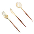 Gold Plastic Cutlery Set with Wooden Grain Handles - 240pcs - Elegant Disposable Utensils