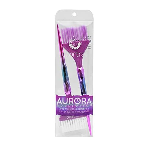 Colortrak The Aurora Collection Wide Color Brushes, Gem-Cut Handle, Tapered End, Stain-Free Metallic Finish, Matches Other The Aurora Collection Products, 2 Pack - 1xFirm Bristle, 1xFeather Bristle