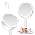 Lighted Makeup Mirror with 10X Magnification, Rechargeable LED Magnifying Vanity Mirror with 3 Lights, Adjustable Height, Storage Base and Phone Holder, Gifts for Women, White, 8 inch