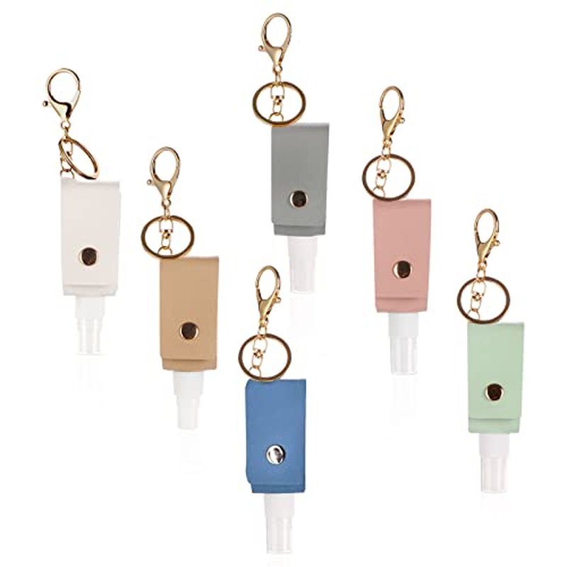 6Pcs Leather Travel Spray Bottles Keychain Holder, Leakproof Bottle Holder Keychain, Empty Refillable Travel Spray Bottles for Alcohol, Toner, Hand Soap, 30ml, Style B