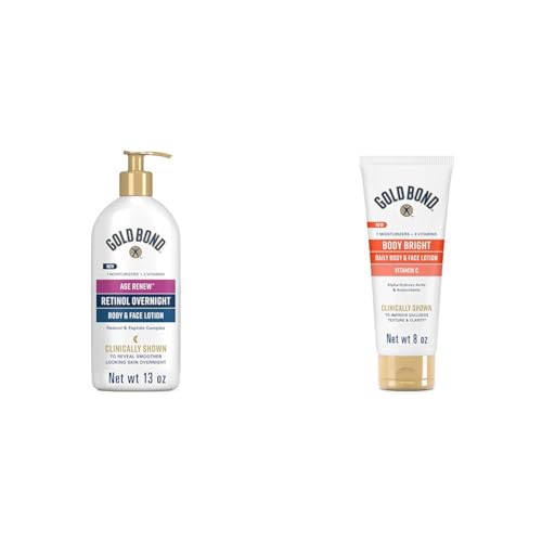 Gold Bond Age Renew Retinol Overnight Body & Face Lotion, With Retinol & Peptide Complex, 13 oz. & Body Bright Daily Body & Face Lotion With Vitamin C, 8 oz.
