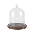 14-Inch Brown Beaded Wooden Base Glass Cloche - Farmhouse & Cottage Style Display
