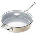 Cream White Nonstick 12-Inch Deep Frying Pan with Lid - 5 QT Sauté Pan for Induction Cooking