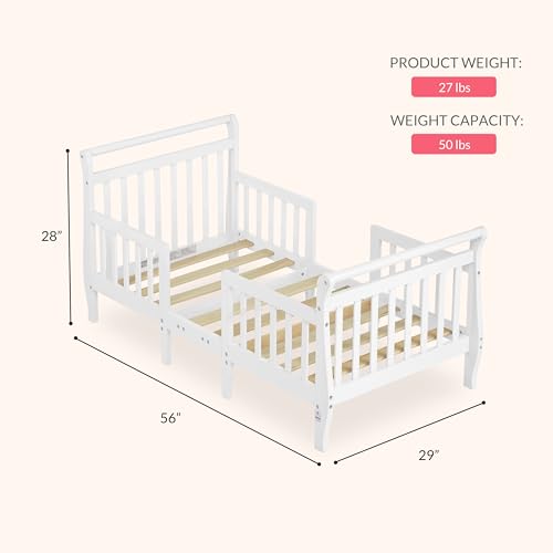 Dream On Me Emma 3-in-1 Wooden Toddler Bed - White, GREENGUARD Gold Certified