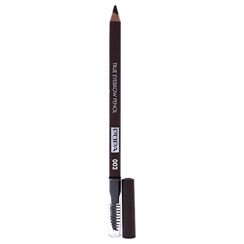 Pupa Milano True Eyebrow Pencil - Total Fill Eyebrow, Long Lasting and Waterproof - Wooden Pencil with Mini Comb - Combination of Waxes and Oils, Rich and Highly Pigmented - 002 Brown - 0.038 Oz