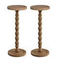 Small Round Side Table 2 Pack - Rubberwood Drink Table for Small Spaces, 9.4"W x 23.8"H - Brown Variation