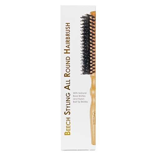 Natural Beechwood Hairbrush with Boar Bristles - Ergonomic Styling & Curling Tool