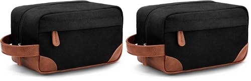 Travel Toiletry Bag - Water-Resistant Canvas Hanging Organizer for Men, Medium, Black (Pack of 2)