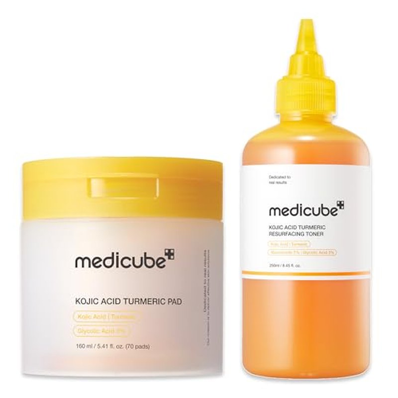 medicube Kojic Acid Clarity Duo for Troubled Skin: Kojic Acid Turmeric Clarifying Pad and Kojic Acid Turmeric Smoothing Toner for face & Body