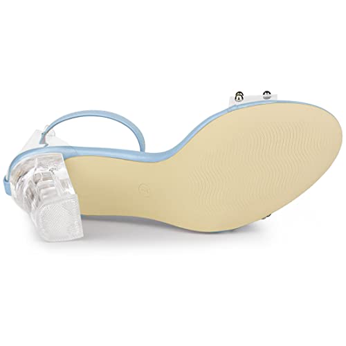 Allegra K Women Clear Chunky Heel Ankle Strap Block Sandals Sky Blue Size 9