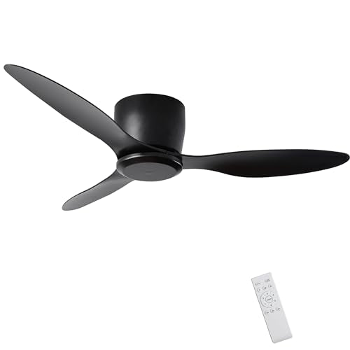 42 Inch Black Ceiling Fan No Light with Remote Control - Modern 3-Blade Reversible DC Motor