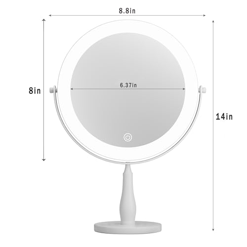 White 8-Inch Rechargeable Makeup Mirror with 10X Magnification and LED Light - 14-Inch Vanity