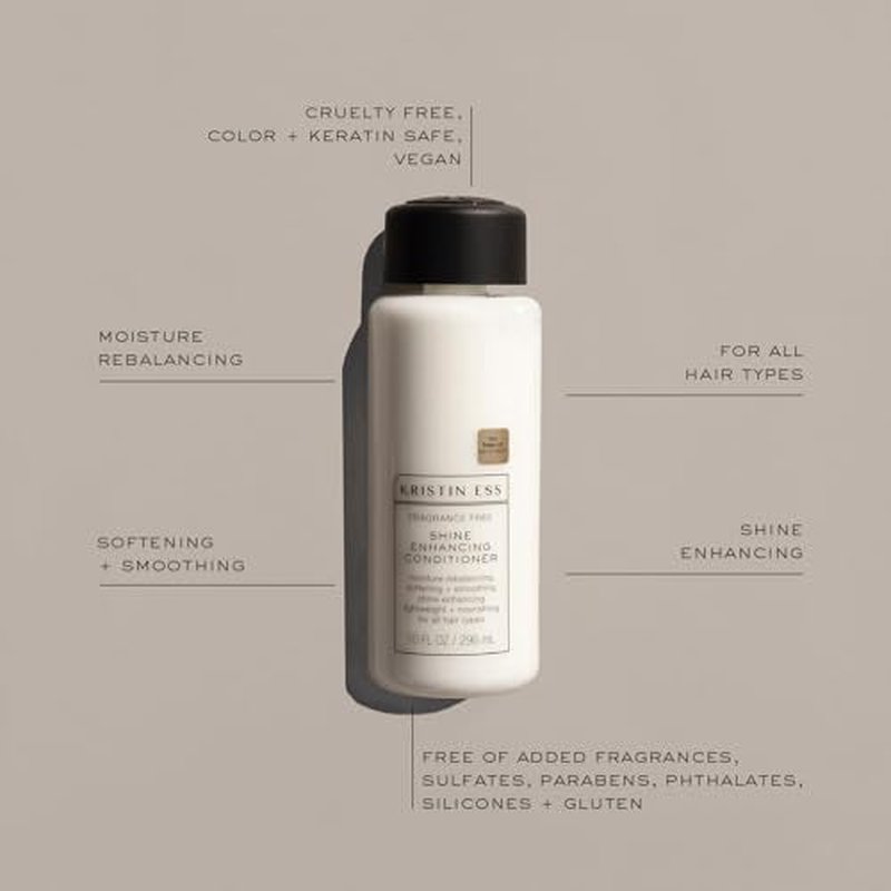 Kristin Ess Hair Fragrance Free Shine Enhancing Conditioner for Moisture, Hydration + Shine, Vegan, Paraben, Sulfate, Phthalate and Silicone Free, Gluten Free, 10 fl. oz.