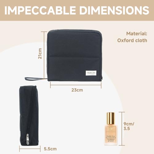 standing makeup bag, Women's Large Capacity Foldable Magnetic Travel Makeup Storage Bag, Waterproof Portable Open Makeup Bag with Divider,black