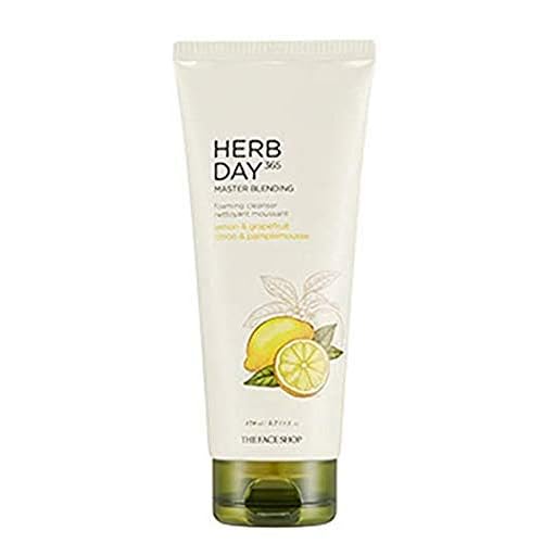 The Face Shop Herb Day 365 Master Blending Cleansing Foam Lemon & Grapefruit | Dead Cells & Makeup Residues Removal with Refreshing Sensation | Skin Residues Removal & Naturally Derived, 5.7 Fl Oz