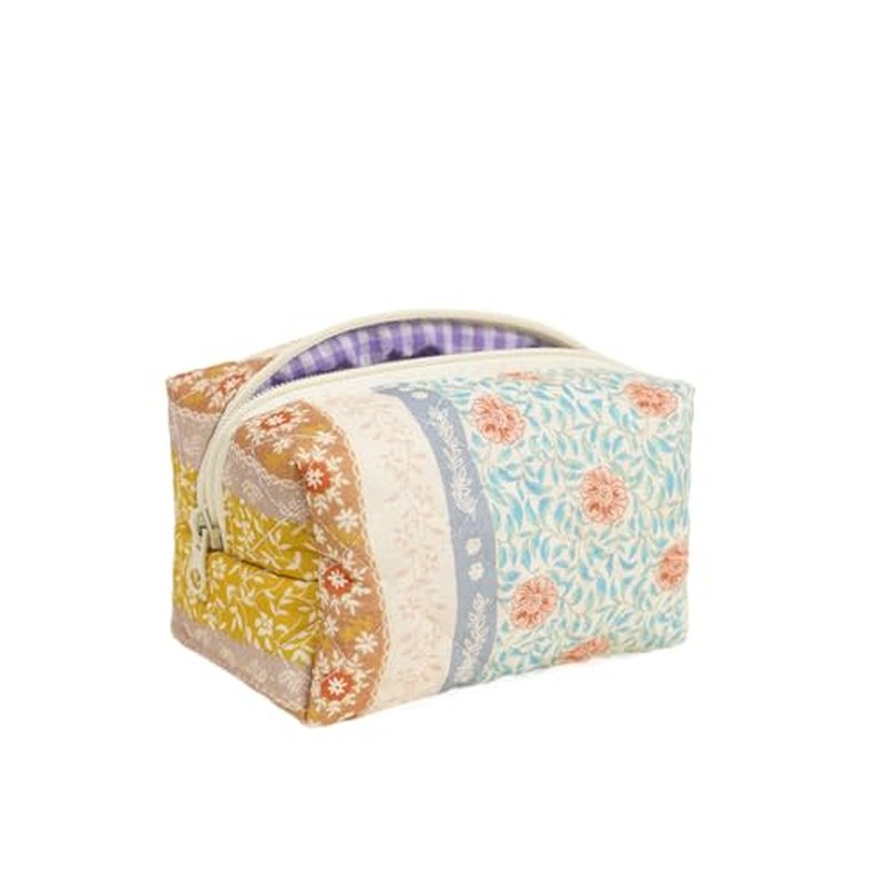 2Pcs Mini Floral Quilted Makeup Bag set,Cute Cosmetic Bag for Women and Girls,Travel Coqutee Aesthetic Organized Bag(Classic floral)