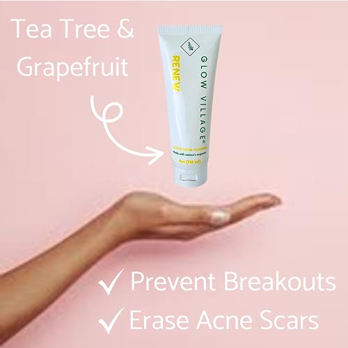 Renew Gentle Facial Cleanser with Botanical Hyaluronic Acid | Vegan, Organic | Deep Cleansing, Blemish-Fighting | For Sensitive and Combination Skin| Fragrance Free | 4 oz