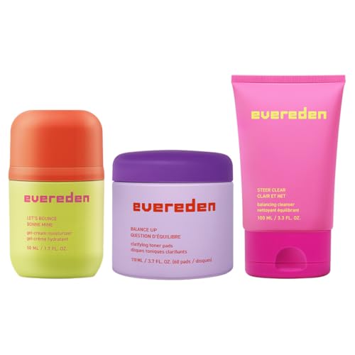 Evereden Pre-Teen Collection: Triple Green Tea Steer Clear Balancing Jelly Cleanser Pre Teen Face Wash, Let's Bounce Gel-Cream Face Moisturizer, & Balance Up Water-Based Toner Pads for Face