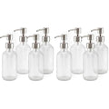 Cornucopia Brands 8-Ounce Clear Glass Boston Round Bottles w/Stainless Steel Lotion Pumps (8-Pack); Empty Refillable Liquid Soap & Lotion Bottles