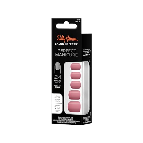 Sally Hansen Salon Effects¢ç Perfect Manicure, Pink Clay, Press On Nails, Square Shaped, Non-Damaging Adhesive Tabs, File, and Alcohol Pad Included (Pack of 2)