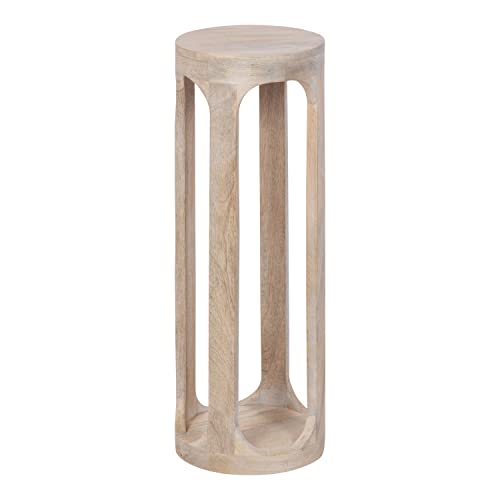 Kate and Laurel Whitewash 8x23 Inch Coastal Wooden Round Drink Table - Boho Accent Pedestal