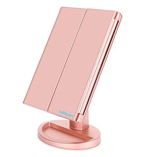 Infitrans Rose Gold Trifold LED Makeup Mirror with Lights & Touch Control