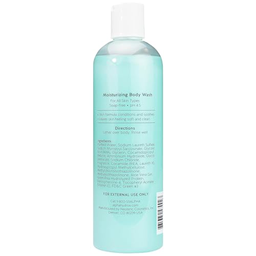 Alpha Skin Care Moisturizing Body Wash, Gentle Soap-Free Anti-Aging Formula, Glycolic AHA, Vitamin E & Aloe Vera, Conditions & Soothes, All Skin Types Hydroxy Acid, 12 Oz, Pack of 3