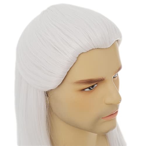 Dai Cloud White Straight Wig for Men Long Synthetic Cosplay Halloween Anime - Variation: White