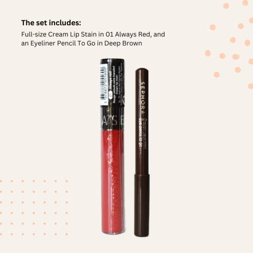 Sephora Collection Holiday Surprise Makeup Gift Set:: Cream Lip Stain in 01 Always Red and Eyeliner Pencil To Go in Deep Brown
