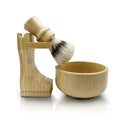 Boar Bristle Shaving Brush Kit with Bamboo Stand & Lathering Bowl