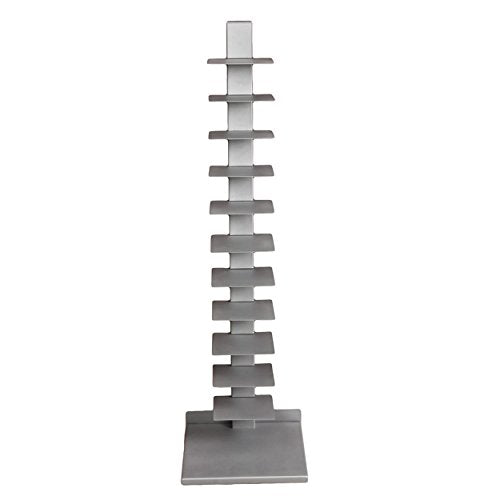 Silver Metal 11-Shelf Book Tower - Space Saving, Flippable Shelves