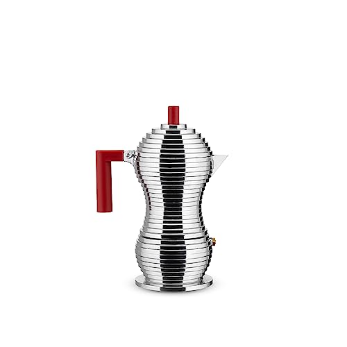 Alessi Pulcina 3-Cup Red Stove Top Espresso Maker with Aluminum Handle