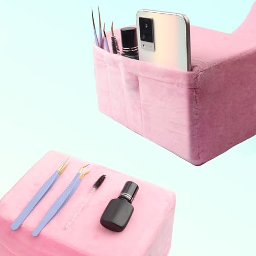Beauty Salon Eyelash Extension Velvet Lash Pillow Beauty Salon Memory Foam Neck Pillow for Lash Extension Grafting Make Up Side Pockets for Tools(Pink,2Pack)