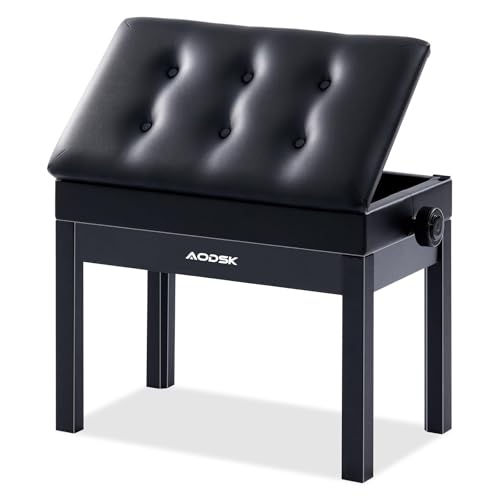 Adjustable Piano Bench with Storage, Padded Seat 22x13.4 Inches