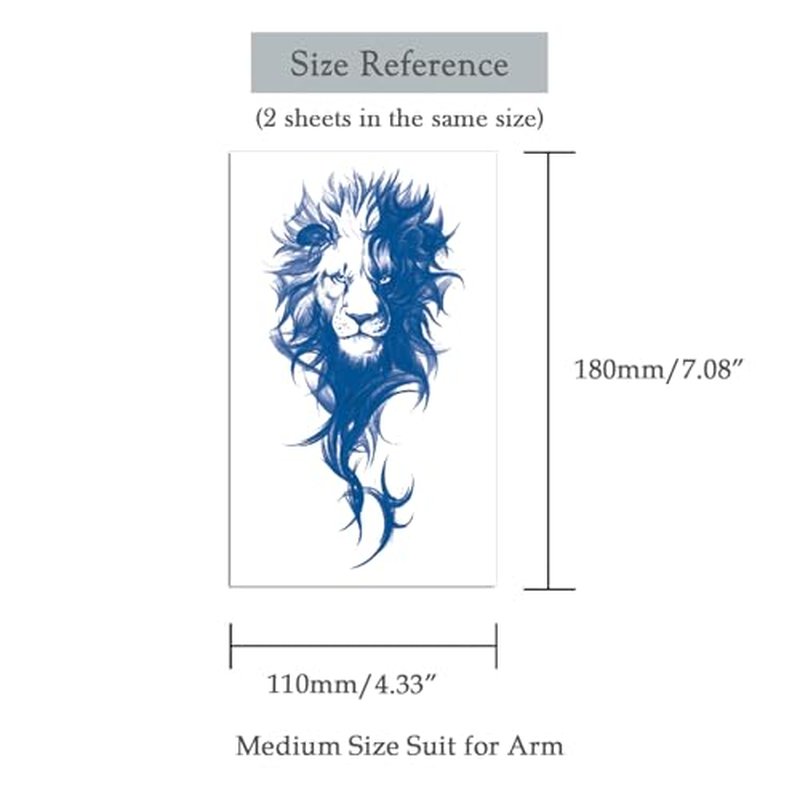 2 Sheets Semi Permanent Waterproof Temporary Tattoos, Lasts 1-2 Weeks, Realistic Look, No Adhesive, No Reflection Adult Body Art Stickers, Lion Tiger Arm