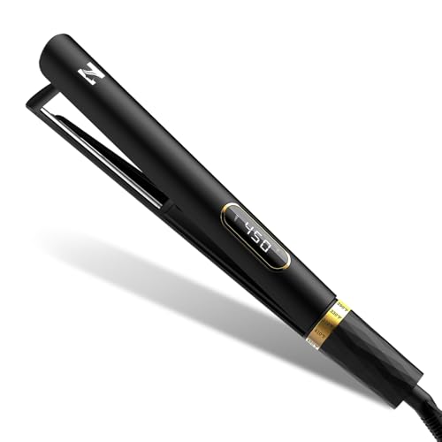 Nicebay Titanium Flat Iron Hair Straightener & Curler 2-in-1, Fast Heating, LCD Display