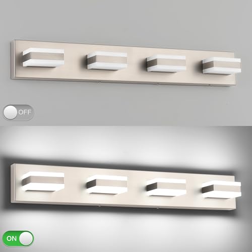 Brushed Nickel Bathroom Vanity Light Fixture - 4 LED Adjustable Color & Dimmable Over Mirror, 30 Inch