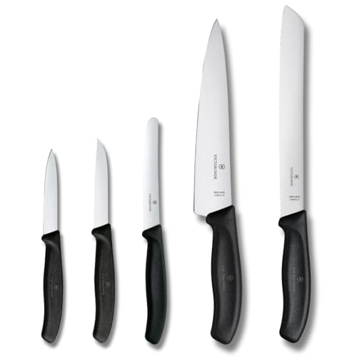 Victorinox Swiss Classic 5-Piece Kitchen Knife Set - Black Handle, Utility & Bread Knives