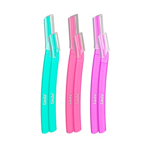Lindo Brow Razor - Eyebrow Razor & Dermaplaning Tool, Multipurpose, Exfoliation, Face and Peach Fuzz facial Hair Removal dermaplane (6pcs)