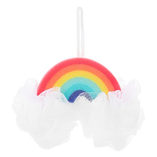Rainbow Bath Sponge for Kids 7.87 Inch Soft Shower Puff Loofah Mesh Exfoliating Body Scrubber Baby Bath Accessory