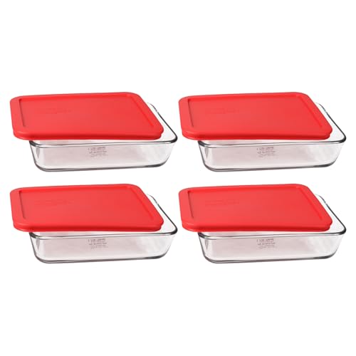 Pyrex 3-Cup Glass Food Storage Containers with Red Lids - Pack of 4, Made in USA